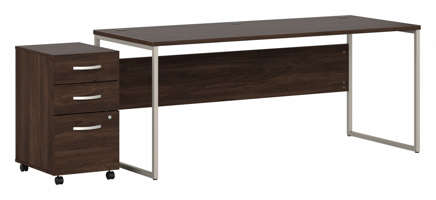 Bush Business Furniture Hybrid 72W x 30D Computer Table Desk with 3 Drawer Mobile File Cabinet in Black Walnut