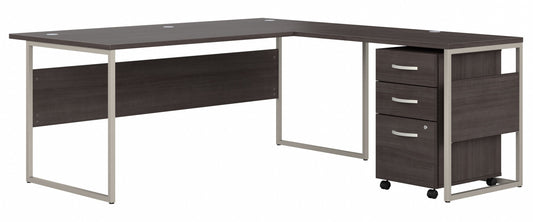 Bush Business Furniture Hybrid 72W x 36D L Shaped Table Desk with 3 Drawer Mobile File Cabinet in Storm Gray
