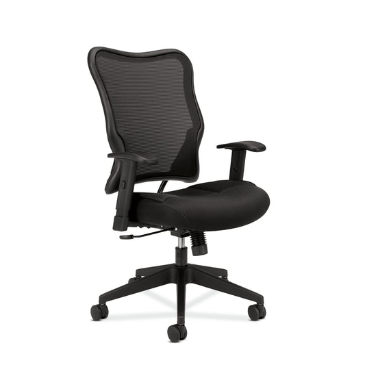 HON Wave Mesh High-Back Task Chair | Synchro-Tilt, Tension, Lock | Adjustable Arms | Black Mesh Back | Black Sandwich Mesh Seat