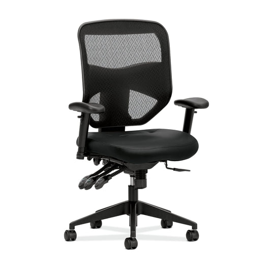 HON Prominent Mesh High-Back Task Chair | Asynchronous Control, Seat Glide | 2-Way Arms | Black Leather