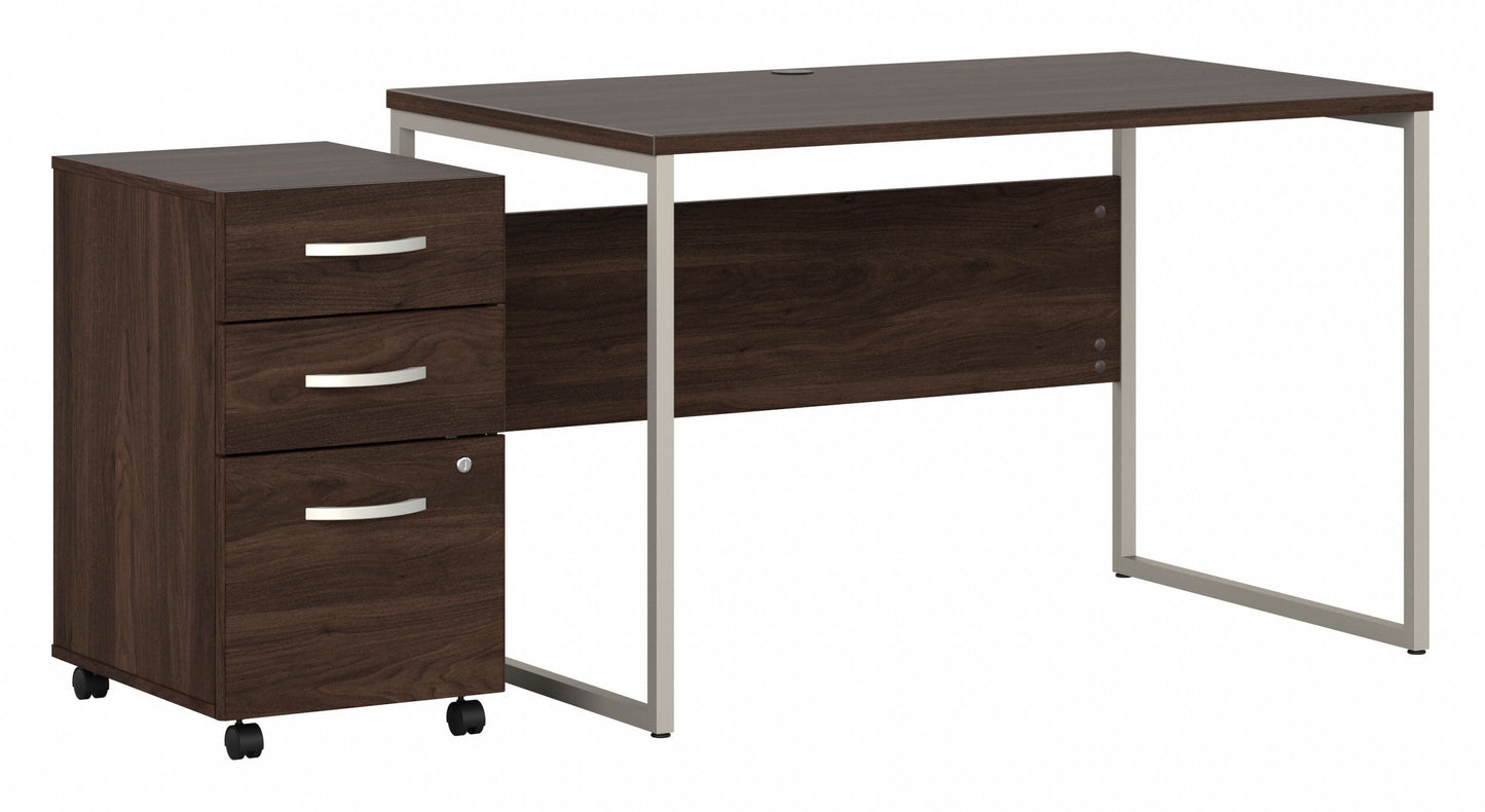 Bush Business Furniture Hybrid 48W x 30D Computer Table Desk with 3 Drawer Mobile File Cabinet in Black Walnut