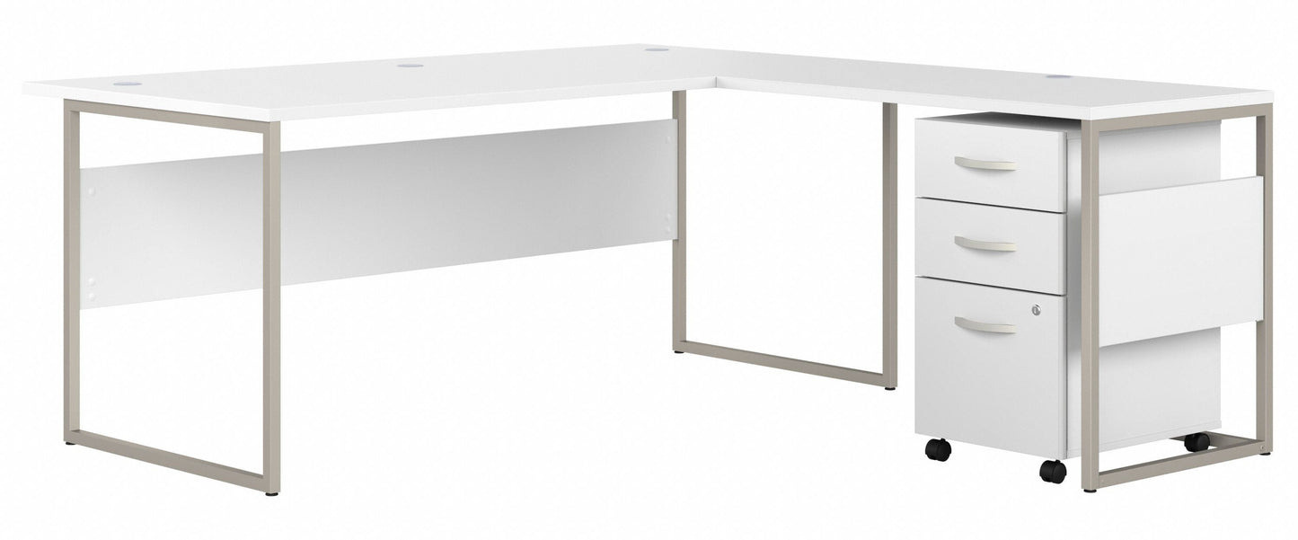 Bush Business Furniture Hybrid 72W x 36D L Shaped Table Desk with 3 Drawer Mobile File Cabinet in White