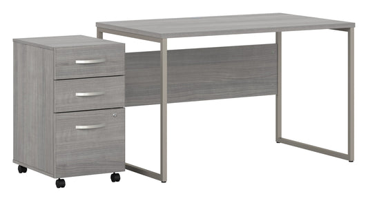 Bush Business Furniture Hybrid 48W x 30D Computer Table Desk with 3 Drawer Mobile File Cabinet in Platinum Gray