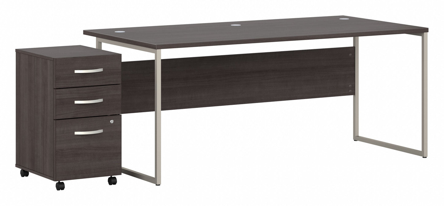 Bush Business Furniture Hybrid 72W x 36D Computer Table Desk with 3 Drawer Mobile File Cabinet in Storm Gray